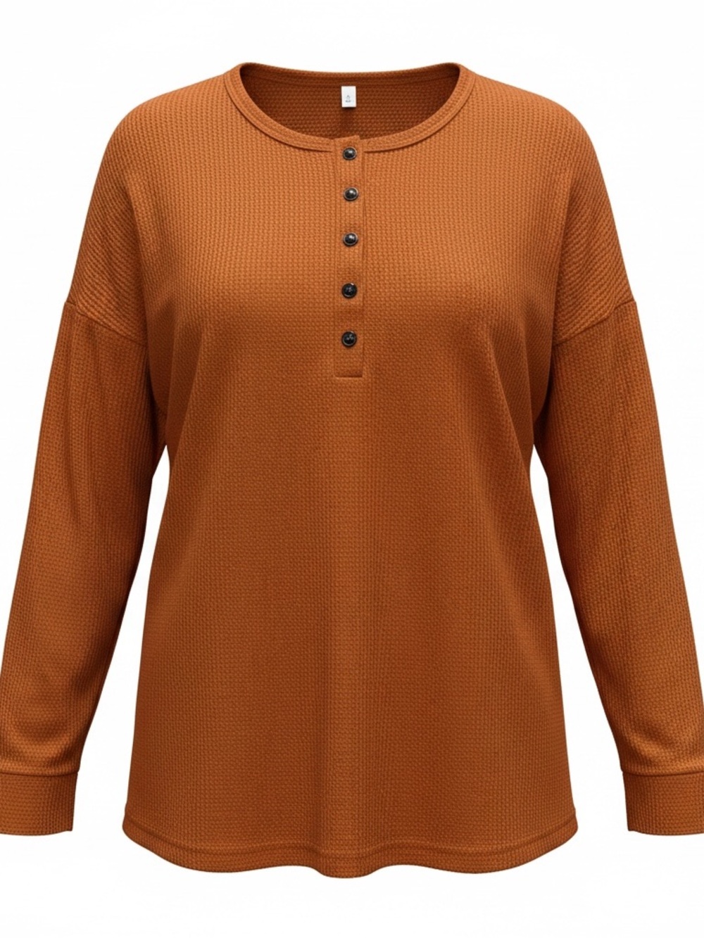 Women's Long-Sleeve Waffle Henley Top - Rust